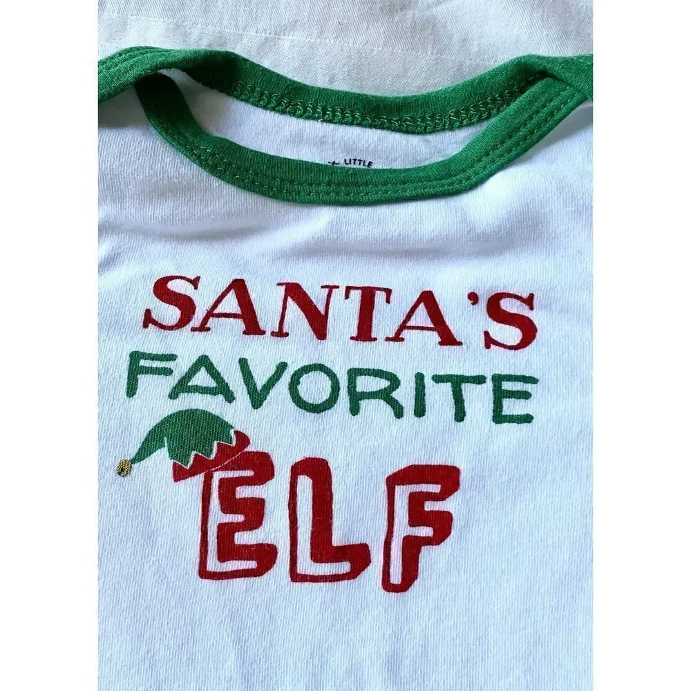 Baby “Santa’s Favorite Elf” Christmas One-piece, Sz:
